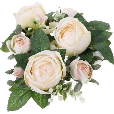 Anneau de Bougie de Fleur Rose Artificielle pour Décoration de Table de Mariage, Matériau Plastique Léger Texture Réaliste, pour Fête Quotidienne (1/5)
