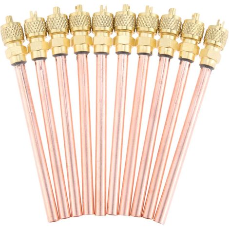 10PCS HVAC Service Access Valve 1/4" SAE x 1/4" OD x 4" Stem Core, Schrader System Compatible for R12 R22 R134 AC Refrigeration (1/5)