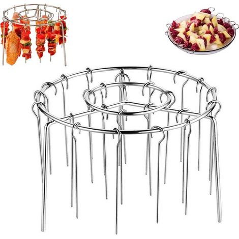 Grille pour friteuse à air chaud - Grille ronde - Grille verticale pour usage domestique - Avec 24 brochettes en acier - 16 cm x 10 cm - Compatible avec les friteuses à air chaud - Argent (1/5)