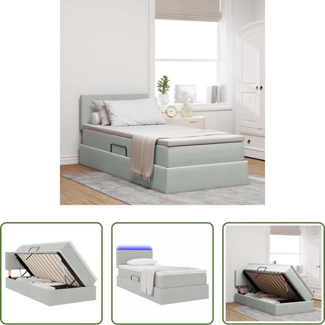 LED-Bett - Bett mit Stauraum und LED mit LED Hellgrau 100 x 200 cm Samt (1/5)