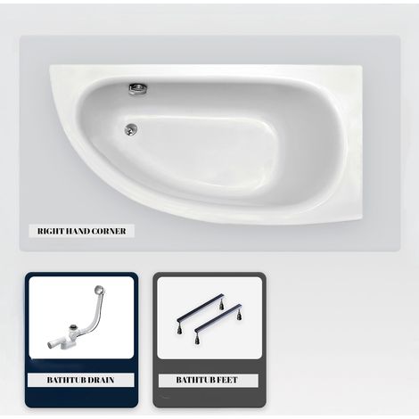 Bañera asimétrica - 150 x 70 cm - Derecha - sin Revestimiento - con Patas - Desagüe Cromado - MILENA