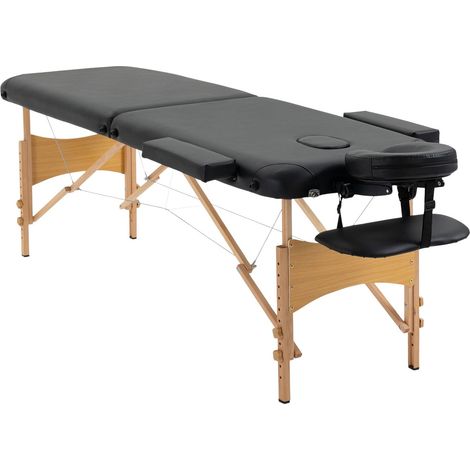 Massageliege Klappbar Tragbarer Massagetisch Mit Kopfstütze, Höhenverstellbar, Kunstleder & Holz, Schwarz