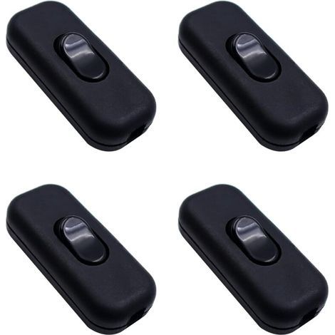 Lot de 4 interrupteurs intermédiaires en ligne - 6 A - 250 V - Interrupteur à bascule - 2 fils et 3 fils - Pour petits appareils, lampes, lampes de table - Noir (1/5)