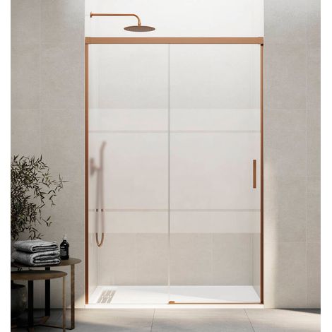 GME BASIC Mampara Frontal Ducha Corredera 1F+1C Cobre Vidrio Decorado - Medida: 105-110 cm - ref: FBCB110S