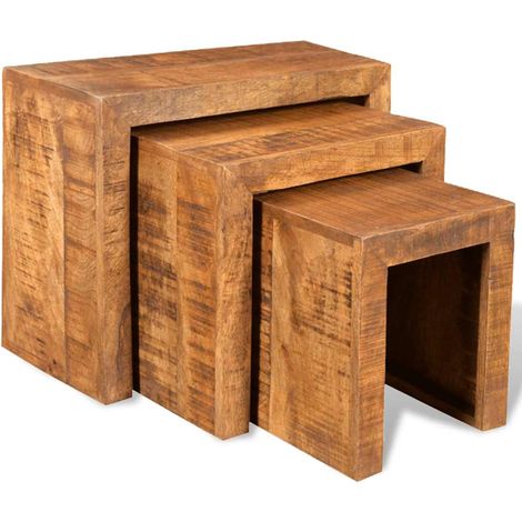 Lot de 3 Tables basses gigognes - Tables de salon Tables Café Bois massif de manguier BV601832 - BonneVie (1/5)