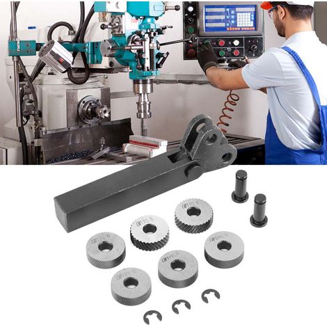 Jeu de 7 outils de moletage en acier 0,5/1/2 mm à double molette diagonale pour tour et machine de coupe (1/5)