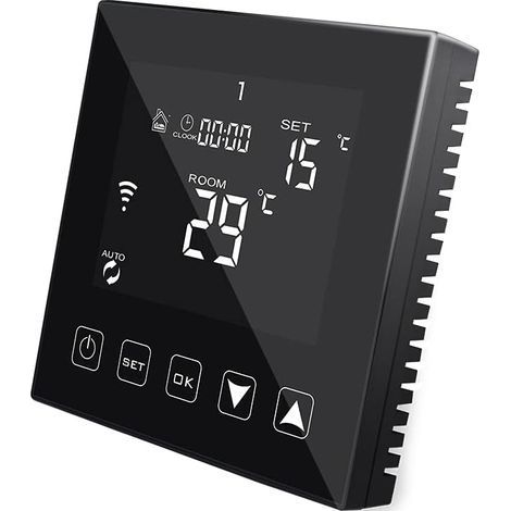 Thermostat Intelligent WiFi Noir pour Chauffage de l'eau par Le Sol 3A Compatible avec Alexa Echo/Google Assistant/Tuya, Thermostat d'ambiance Connecté programmable Eau Chaude Filaire (1/5)