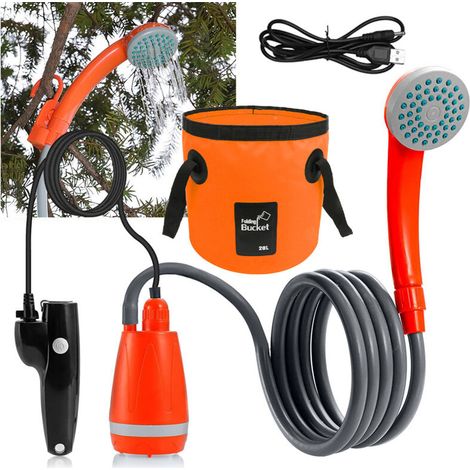 Portable outdoor camping shower kit, with water discharge of 2.5 to 3.5 l/min, 2m hose, USB charging, battery life of 30 to 60 minutes. (1/5)