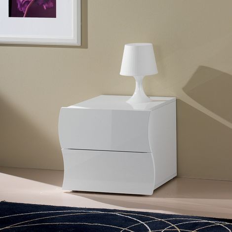 Web Furniture Comodino 2 Cassetti Onda Bianco Lucido - Design Italiano - 41,3x50x40 cm (1/5)