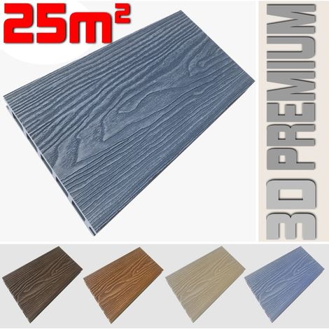 Listone WPC 3D 25m² per pavimentazione decking colore Smoky Grey effetto legno listone 146x2200mm spessore 25mm (1/5)