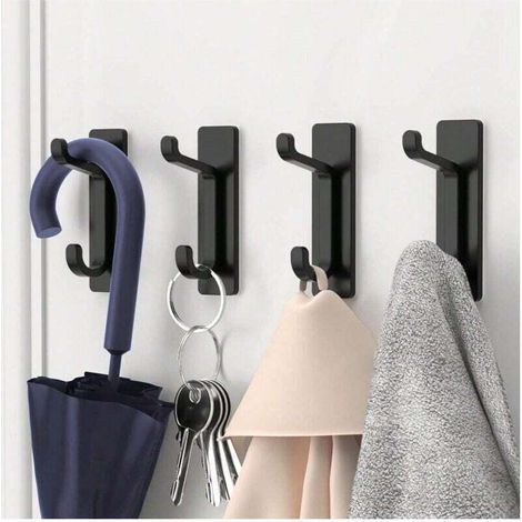 Crochet mural résistant à l'abrasion, porte-serviettes de salle de bain, crochet pour torchon de cuisine, support enduit résistant à l'abrasion, pince murale sans perçage, étanche, inoxydable, noir, 4 (1/4)