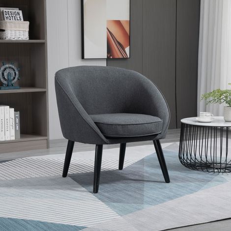 Fauteuil 65x71x75cm assise profonde confort mousse polyester pieds en bois Gris (1/5)