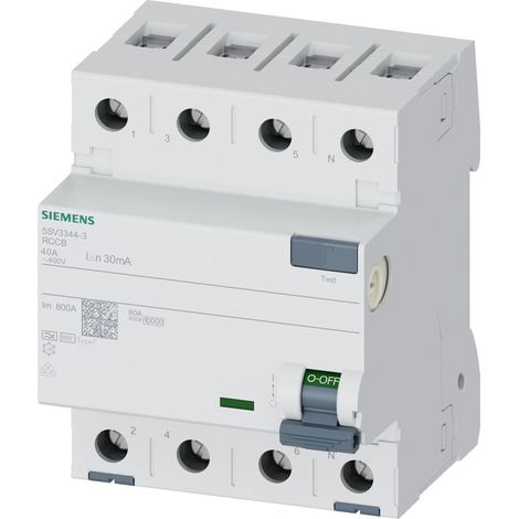 Siemens Interruptor diferencial, 4 polos, Tipo F, con retardo de tiempo corto, In: 40 A, 30 mA, 5SV33443 (1/5)