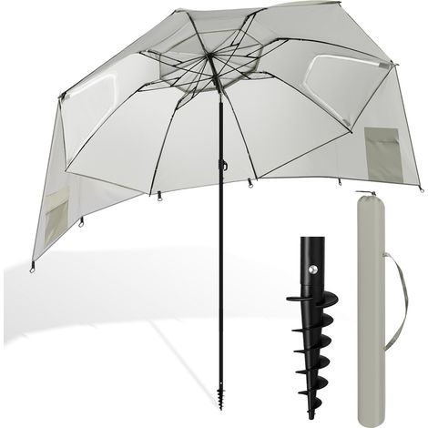 Randaco Sonnenschirm 210 cm UV50+ mit Schraub-Erdspieß, windstabiler Strandschirm, neigbar & tragbar für Strand Balkon Garten Beige