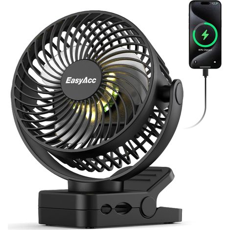 USB Ventilateur Pince Portable 13000mAh, Base Magnétique Puissante & Pince Robuste, avec lumières LED, Max 32H, 6 inch Ventilateur de Bureau pour Voiture de Golf, Voyage, Camping (1/5)