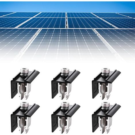Lot de 6 supports de panneau solaire - Borne d'extrémité : matériau en alliage d'aluminium - Supports de montage pour panneaux solaires - Fixation pour panneau solaire - Rail de montage solaire pour (1/5)