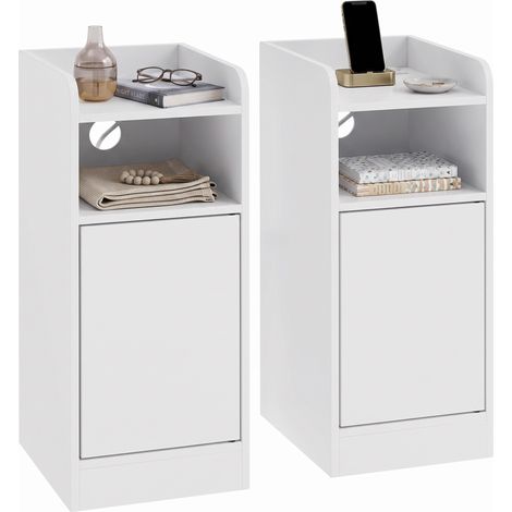 HOMCOM Slim Bedside Table Set of 2 with Charging Station, White (1/5)