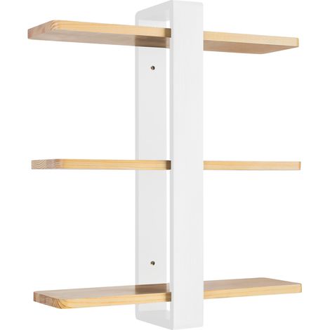 Étagère Murale en Bois Étagère Flottante Ajustable 3 Niveaux, Étagère Flottante Bois et Métal pour Chambre, Cuisine, Salle de Bain, Salon et Bureau Blanc (50cm) (1/5)