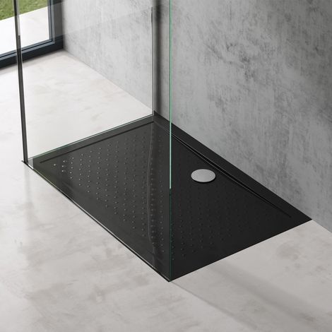 doporro Bac à douche 80x100 Receveur de Douche Antiglisse Rectangulaire Noir Lucia02AR 80x100x4 +Bonde AL02