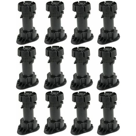 Pack of 12 Adjustable Furniture Legs Plastic Cabinet Feet with Clip Base Fixing - Height 120 to 150mm (1/5)