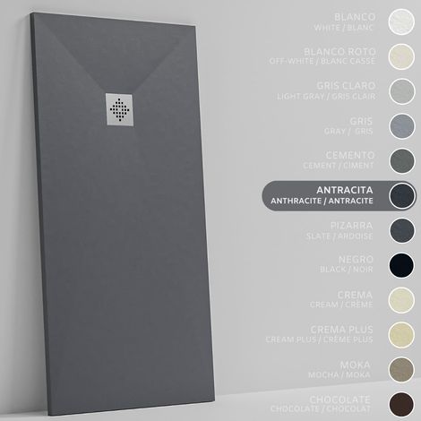 SOULBATH Plato de Ducha - Resina - Gel Coat - Textura Liso/Piedra - Antideslizante - Color Antracita - 60X60- Extraplano 3cm - Incluye Válvula desagüe y Rejilla. Standard (1/5)