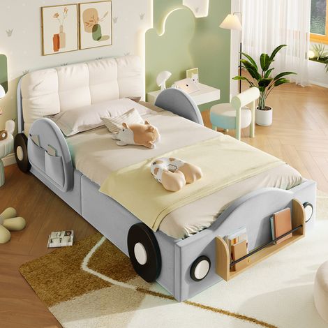 Letto imbottito 90x200 cm in grigio con velluto, vano contenitore idraulico e cuscino grande (1/5)