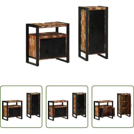 Badezimmerregal - Badezimmermöbel-Set mit Regal 2 pcs Massives upgecyceltes Holz (1/5)