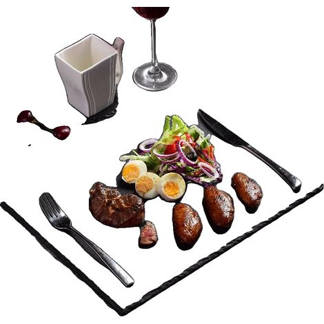 Set de table, ardoise naturelle, design unique découpé à la main, noir, 40x30cm (1/5)