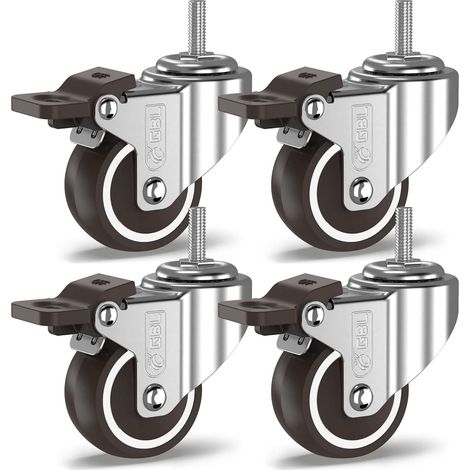 Roulettes pivotantes lourdes avec 4 vis de freins - 50mm M10 x 25mm Jusqu'à 200kg - Pack de 4 roulettes silencieuses sans marques de plancher pour meubles