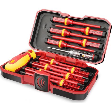 Coffret de 13 Tournevis Isolés 1000V CR-V Magnétiques pour Électricien - Kit d'Outils de Réparation Électrique avec Phillips, Fente et Torx - Outil Manuel Durable (1/5)