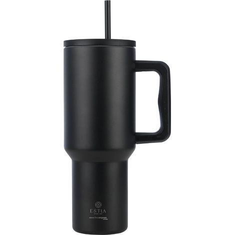 Taza térmica negra medianoche con pajita, 1200 ml. (1/3)