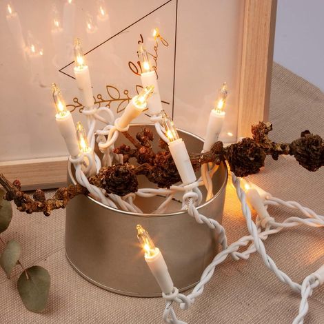 guirlande lumineuse intérieur filaire avec interrupteur, 10 ampoules type bougie blanc chaud, longueur éclairée 1,35 m, câble blanc, pour salon, chambre et Noël, 59lm, 150544 (1/5)