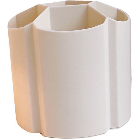 Pot à crayons tendance et mignon en plastique à plusieurs compartiments, grande capacité, boîte de rangement pour crayons de bureau pour filles, beige (1/5)