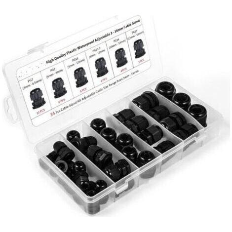 NALOOKAMIC Presse toupe,Lot de 34 presse-toupes en plastique tanche , PG7, PG9, PG11, PG13,5, PG16, PG19 (1/4)