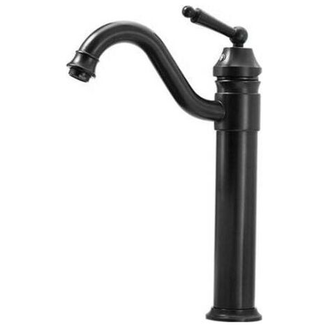 Mitigeur de lavabo haut noir mat – Levier céramique blanche – Hauteur 34 cm – Sans vidage – Laiton durable pour salle de bain (1/5)
