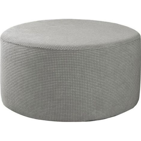 Housse Stretch Ronde Pour Pouf - Polyester Extensible - Convient Poufs Ronds Hauteur 43-45 Cm - Gris - 1 Pièce (1/4)