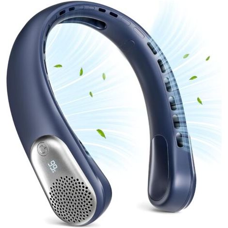 Ventilateur de cou portable rechargeable par USB, affichage LED, refroidissement à 360°, sans pales,3600 mAh, 3 vitesses réglables, pour femmes, voyages, cadeaux, maison, bureau, hommes (1/5)