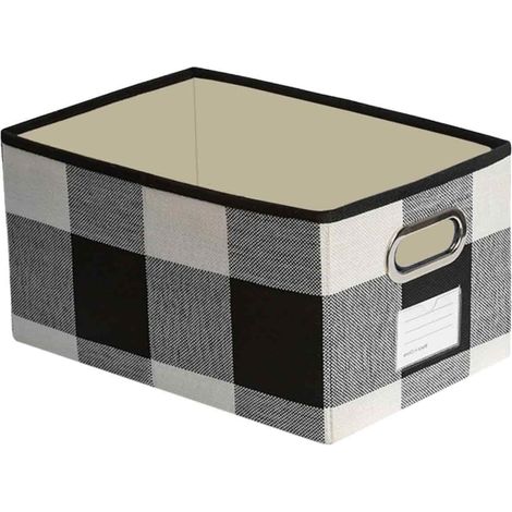 Paniers de rangement décoratifs en tissu pour placard, cubes de rangement avec poignées métalliques pour étagères, chambre, salon, motif quadrillé noir et blanc (1/5)
