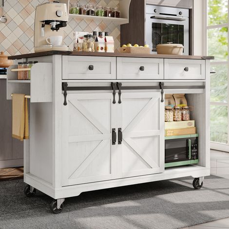 MEUBLIV Îlot de cuisine sur roulettes 140x45/73x94 cm beige avec plateau rabattable (1/5)