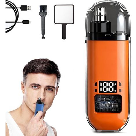 Tondeuse Nez Intelligent, Tondeuse Poil De Nez, Coupe Indolore, Coupe Poils Nez et Oreilles, Étanche IPX7, Recharge Rapide Type-C, Affichage LED (Orange) (1/5)