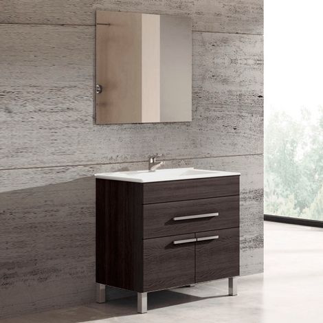 Conjunto mueble de baño Bahia con lavabo y espejo. Se envía montado 80CM Roble Sinatra