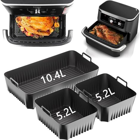 Luftfritteusen-Zubehör, Luftfritteusenform für Ninja Foodi Flex 10,4 l AF500EU, Silikon-Luftfritteusen-Zubehör, Silikon-Luftfritteusenform für Ninja Foodi Max AF500EU Zubehör (5,2 l x 2 + 10,4 l)