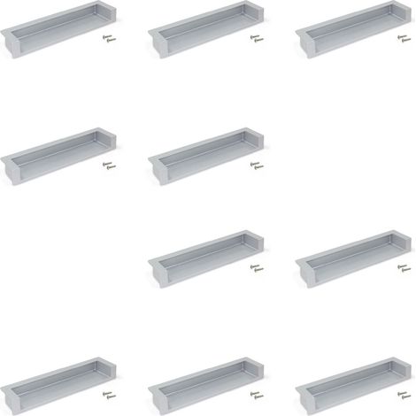 Emuca Lot von 10 Möbelgriffe Sedavi, L137mm, 128mm Achsenabstand, Zamak, Silbergrau lackiert