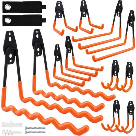 12 Pièces Crochet Mural Garage,Crochet Rangement Garage,Robustes avec Revêtement Anti-Dérapant pour Outils Tuyau,Vélos,Outils Électriques Encombrants (1/5)