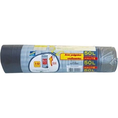 10 Sacs poubelle haute 50L avec poignées coulissantes (1/2)