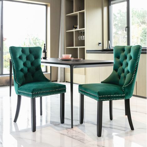 Silla de comedor 62 x 50 x 95 cm de terciopelo verde, patas ajustables FloraGrace (1/5)