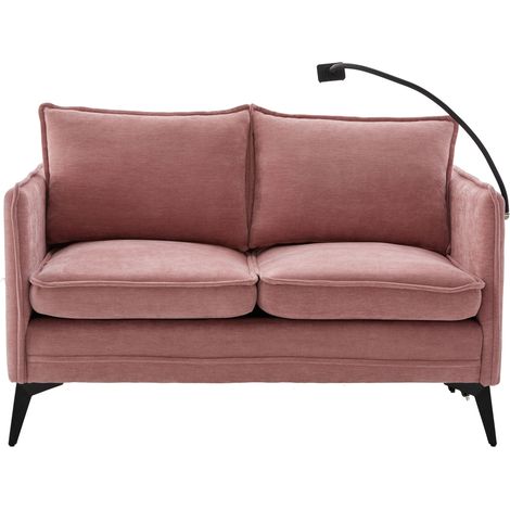 Canapé 2 places moderne en chenille rose avec rangement et porte-téléphone réglable, 127x69x66 cm (1/5)