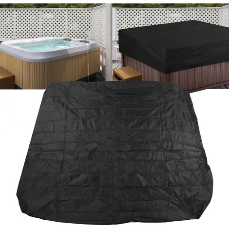 Housse anti-poussière pour baignoire extérieure 190 Taffetas polyester enduit argenté Housse imperméable pour source thermale Housse imperméable pour spa carré 210 x 210 x 30 cm Noir (1/5)