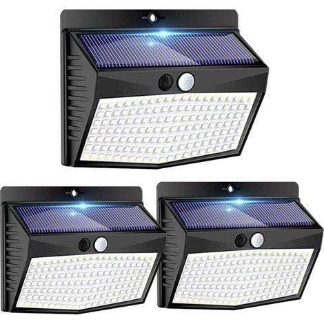 Ulisem Lampada solare da esterno con sensore di movimento, 138 LED, 3 modalità, impermeabile IP65, illuminazione solare per esterni per giardino, garage, patio - Confezione da 3 [Classe energetica E] (1/4)