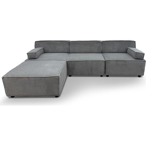Canapé Modulable en Velours Côtelé "Todd" 258cm Gris (1/5)
